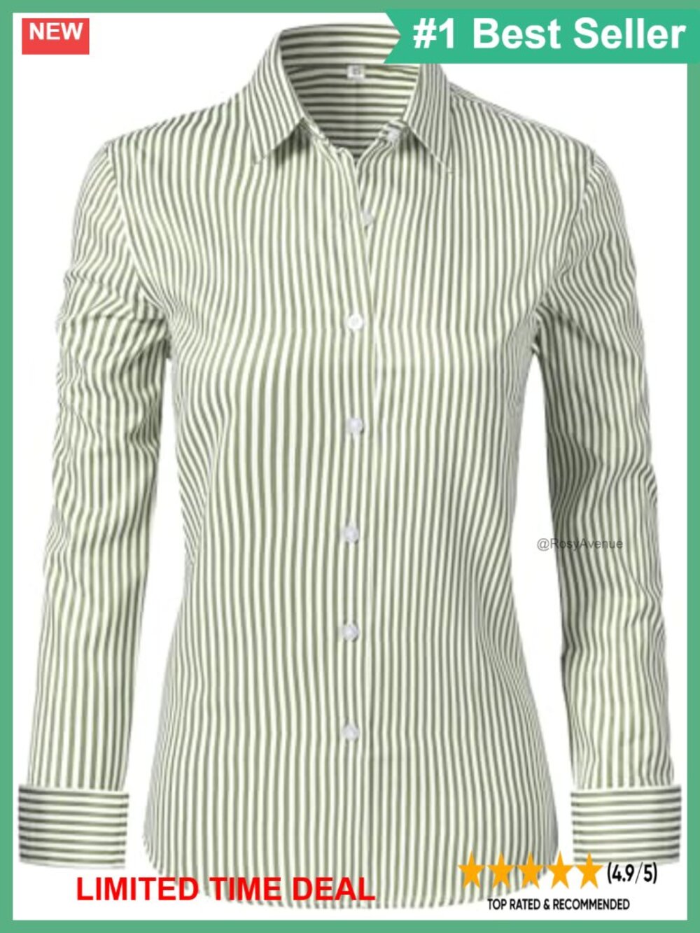 Wrinkle Free Button Down Blouse Long Sleeve Striped Formal Work Top